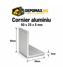 Cornier aluminiu 50 x 25 x 5 mm, 6 metri (EN AW-6060)